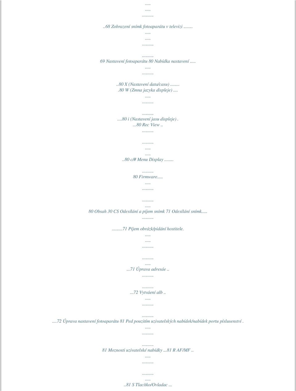 .. 80 Firmware 80 Obsah 30 CS Odesílání a píjem snímk 71 Odesílání snímk...71 Píjem obrázk/pidání hostitele....71 Úprava adresáe.