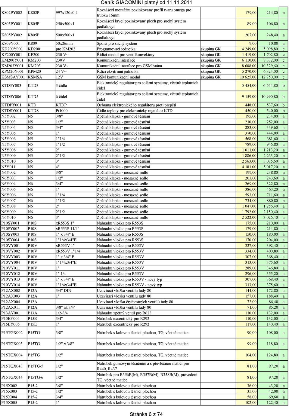 207,00 248,40 a K809Y001 K809 50x26mm Spona pro suchý systém 9,00 10,80 a KD200Y001 KD200 pro KM202 Programovací jednotka skupina GK 4 249,00 5 098,80 c KF200Y001 KF200 230 V~ Řídící modul pro