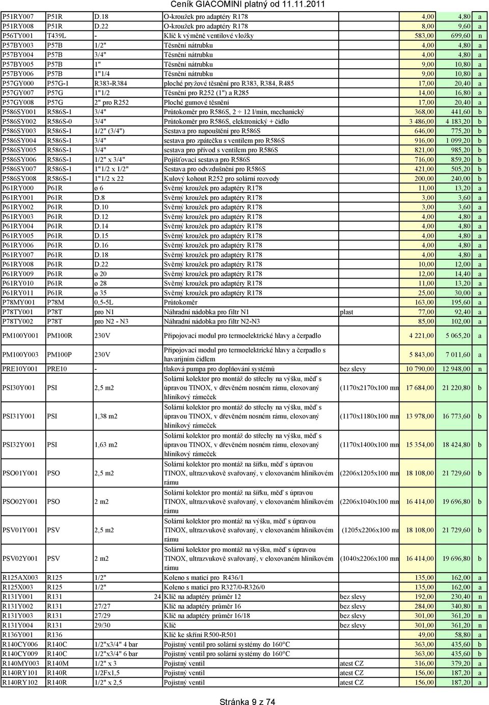 4,80 a P57BY005 P57B 1" Těsnění nátrubku 9,00 10,80 a P57BY006 P57B 1"1/4 Těsnění nátrubku 9,00 10,80 a P57GY000 P57G-1 R383-R384 ploché pryžové těsnění pro R383, R384, R485 17,00 20,40 a P57GY007