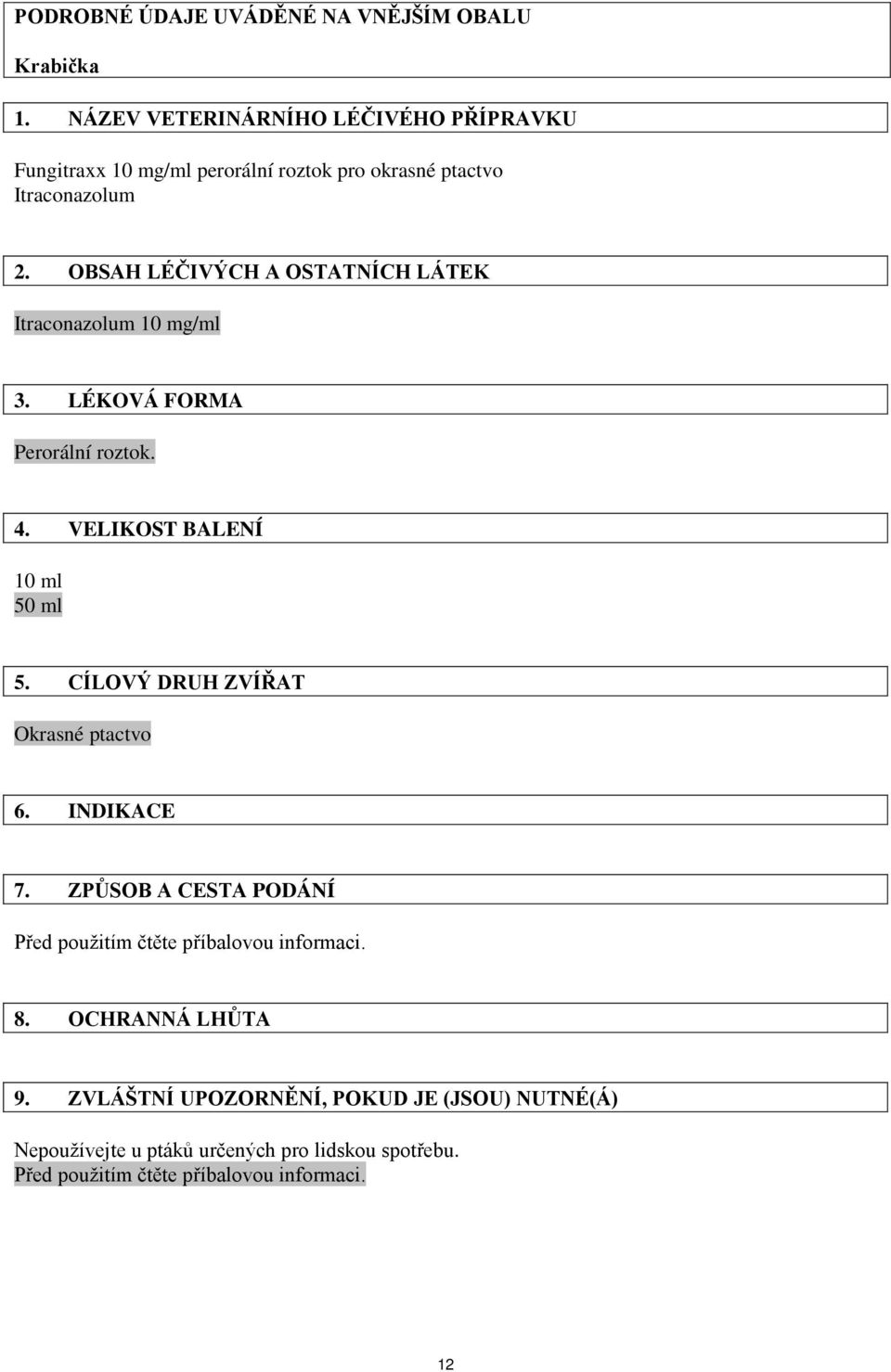 OBSAH LÉČIVÝCH A OSTATNÍCH LÁTEK Itraconazolum 10 mg/ml 3. LÉKOVÁ FORMA Perorální roztok. 4. VELIKOST BALENÍ 10 ml 50 ml 5.