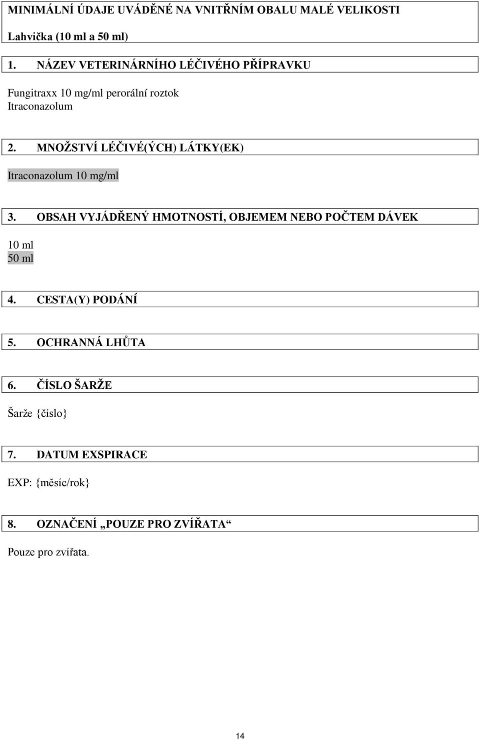 MNOŽSTVÍ LÉČIVÉ(ÝCH) LÁTKY(EK) Itraconazolum 10 mg/ml 3.