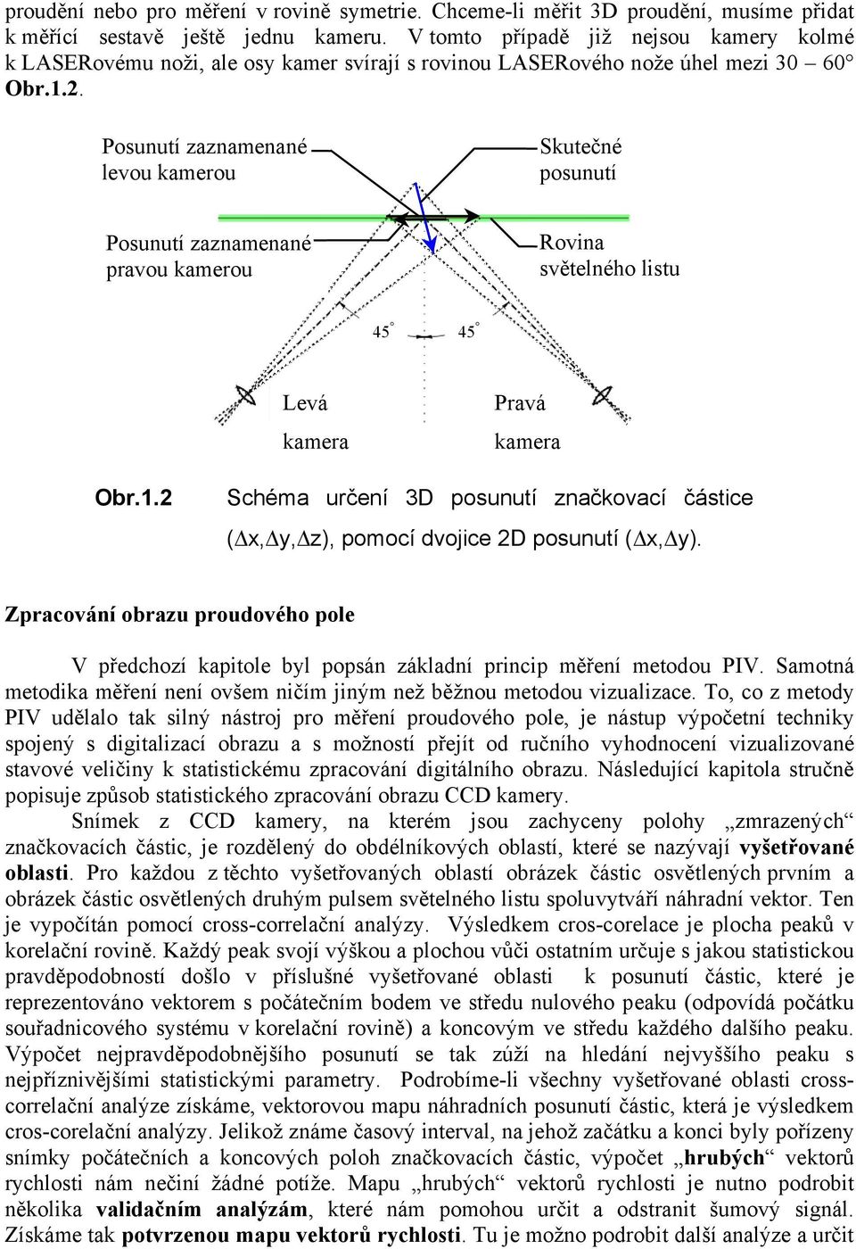 Posunutí zaznamenané levou kamerou Skutečné posunutí Posunutí zaznamenané pravou kamerou Rovina světelného listu 45 45 Levá kamera Pravá kamera Obr.1.