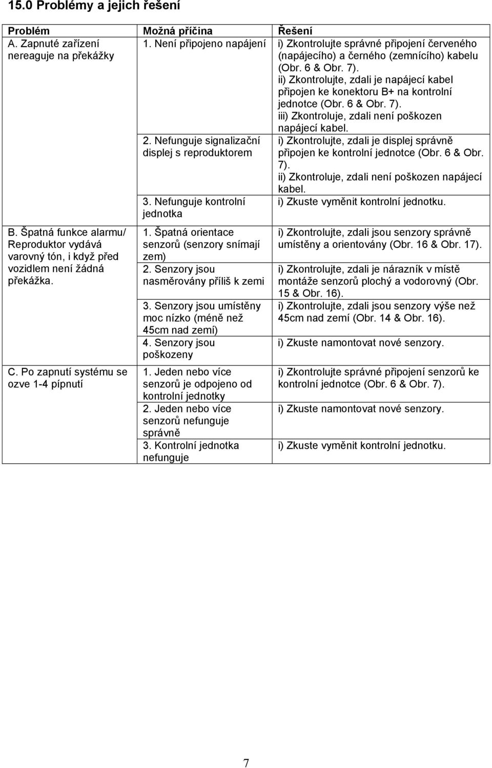 ii) Zkontrolujte, zdali je napájecí kabel připojen ke konektoru B+ na kontrolní jednotce (Obr. 6 & Obr. 7). iii) Zkontroluje, zdali není poškozen napájecí kabel. 2.