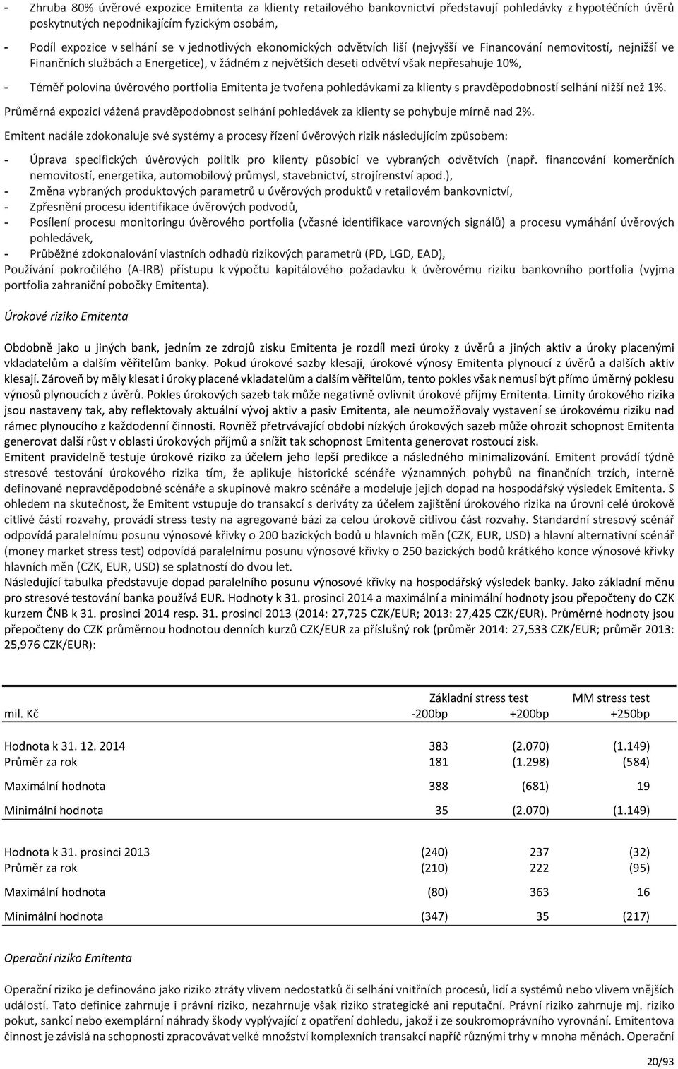 polovina úvěrového portfolia Emitenta je tvořena pohledávkami za klienty s pravděpodobností selhání nižší než 1%.