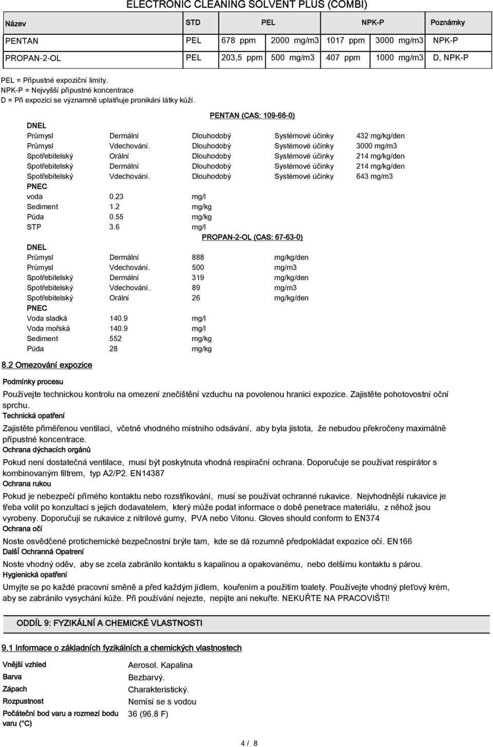 PENTAN (CAS: 109-66-0) DNEL Průmysl Dermální Dlouhodobý Systémové účinky 432 mg/kg/den Průmysl Vdechování.