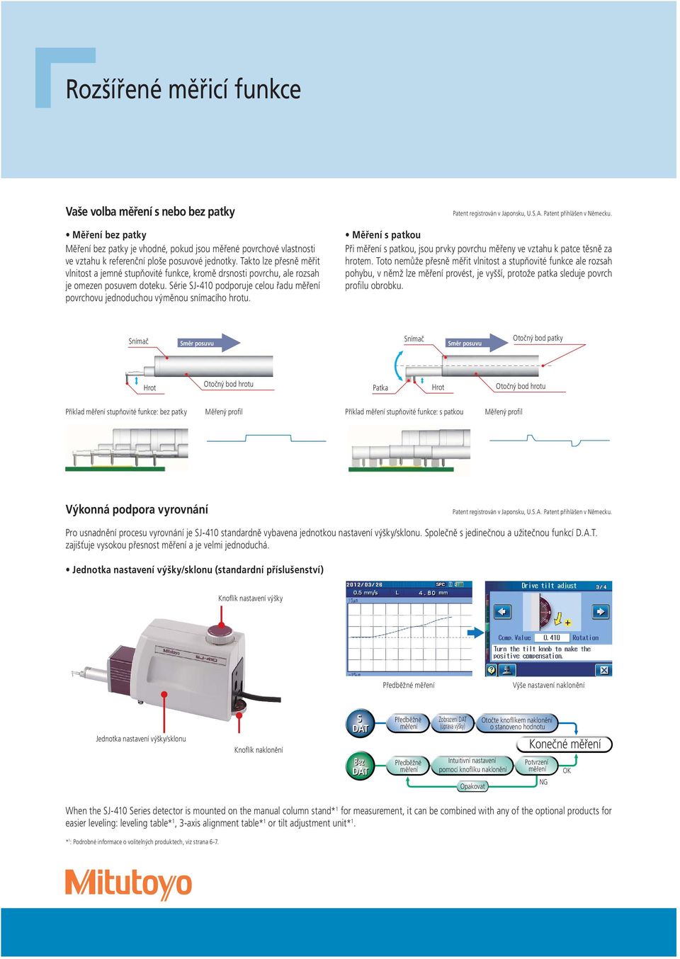 Série SJ-410 podporuje celou řadu měření povrchovu jednoduchou výměnou snímacího hrotu. Patent registrován v Japonsku, U.S.. Patent přihlášen v Německu.