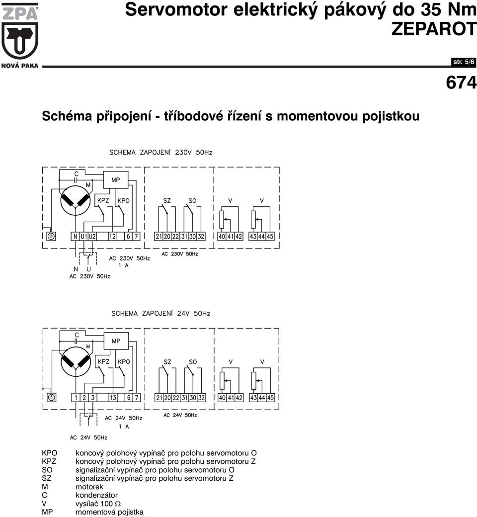 5/6 KPO KPZ SO SZ M C V MP koncový polohový vypínač pro polohu servomotoru O koncový polohový