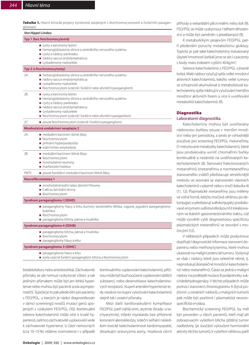 nervového systému cysty a nádory pankreatu Typ 2 (s feochromocytomy) 2A hemangioblastomy sítnice a centrálního nervového systému (vzácně i funkční nebo afunkční paragangliom) 2B 2C cysty a karcinomy