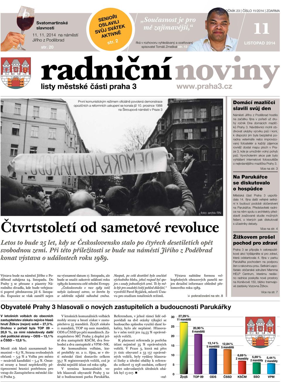 13 ROČNÍK 23 ČÍSLO 11/2014 ZDARMA 11 LISTOPAD 2014 p Čtvrtstoletí od sametové revoluce Letos to bude 25 let, kdy se Československo stalo po čtyřech desetiletích opět svobodnou zemí.