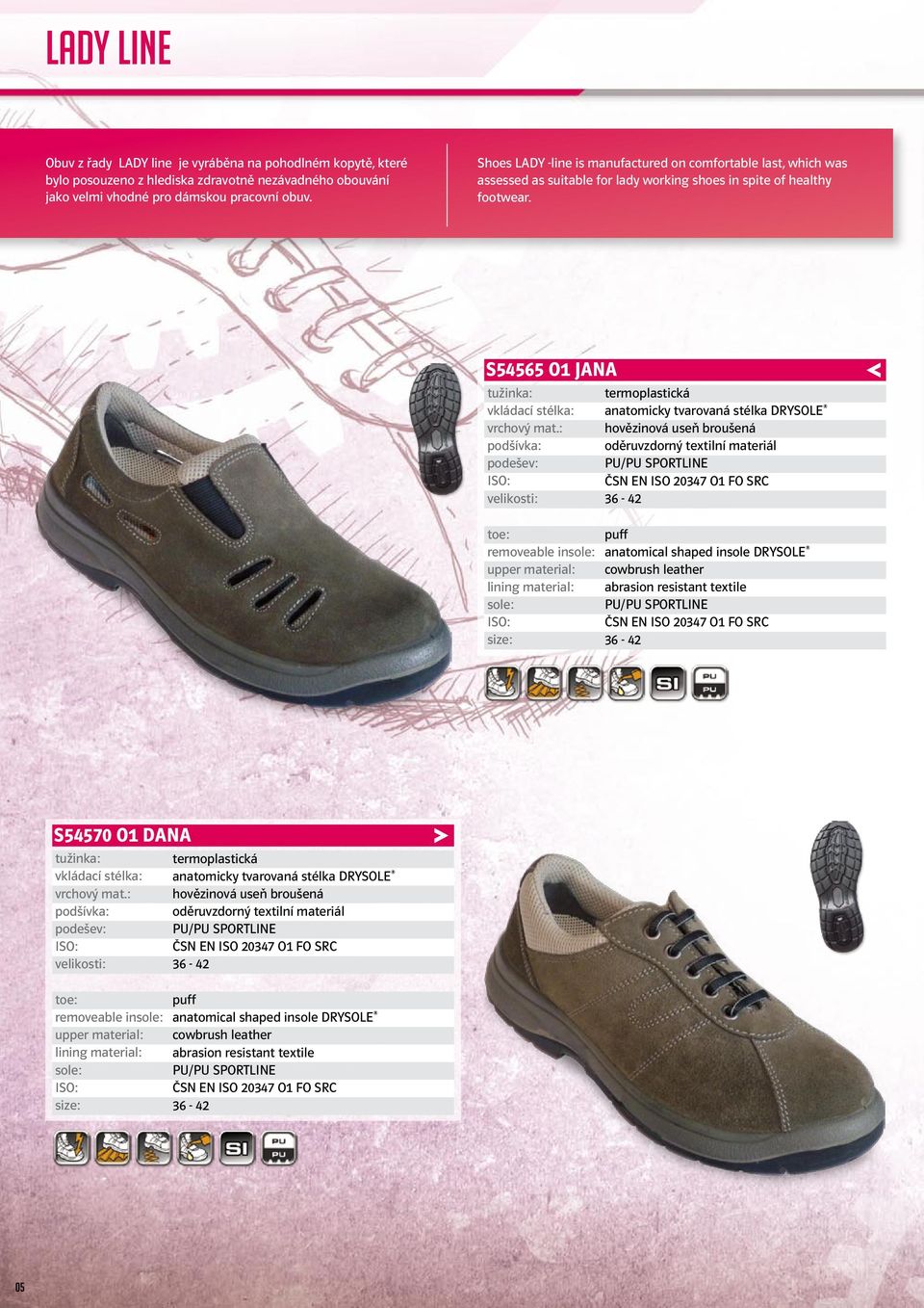 S54565 O1 JANA removeable in anatomicky tvarovaná stélka DRYSOLE hovězinová useň broušená PU/PU SPORTLINE 36-42 anatomical shaped insole DRYSOLE cowbrush leather PU/PU