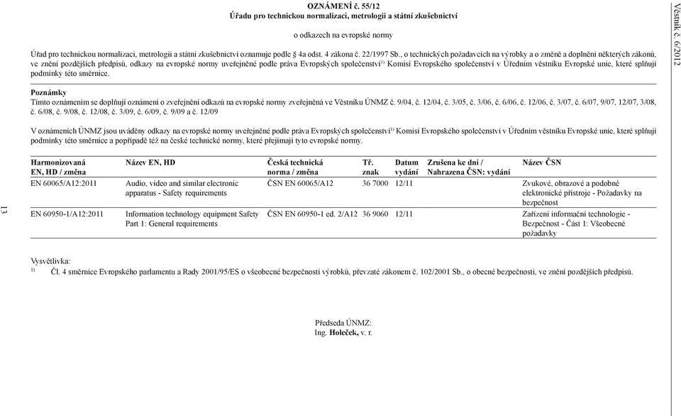 Evropského společenství v Úředním věstníku Evropské unie, které splňují podmínky této směrnice. Věstník č.