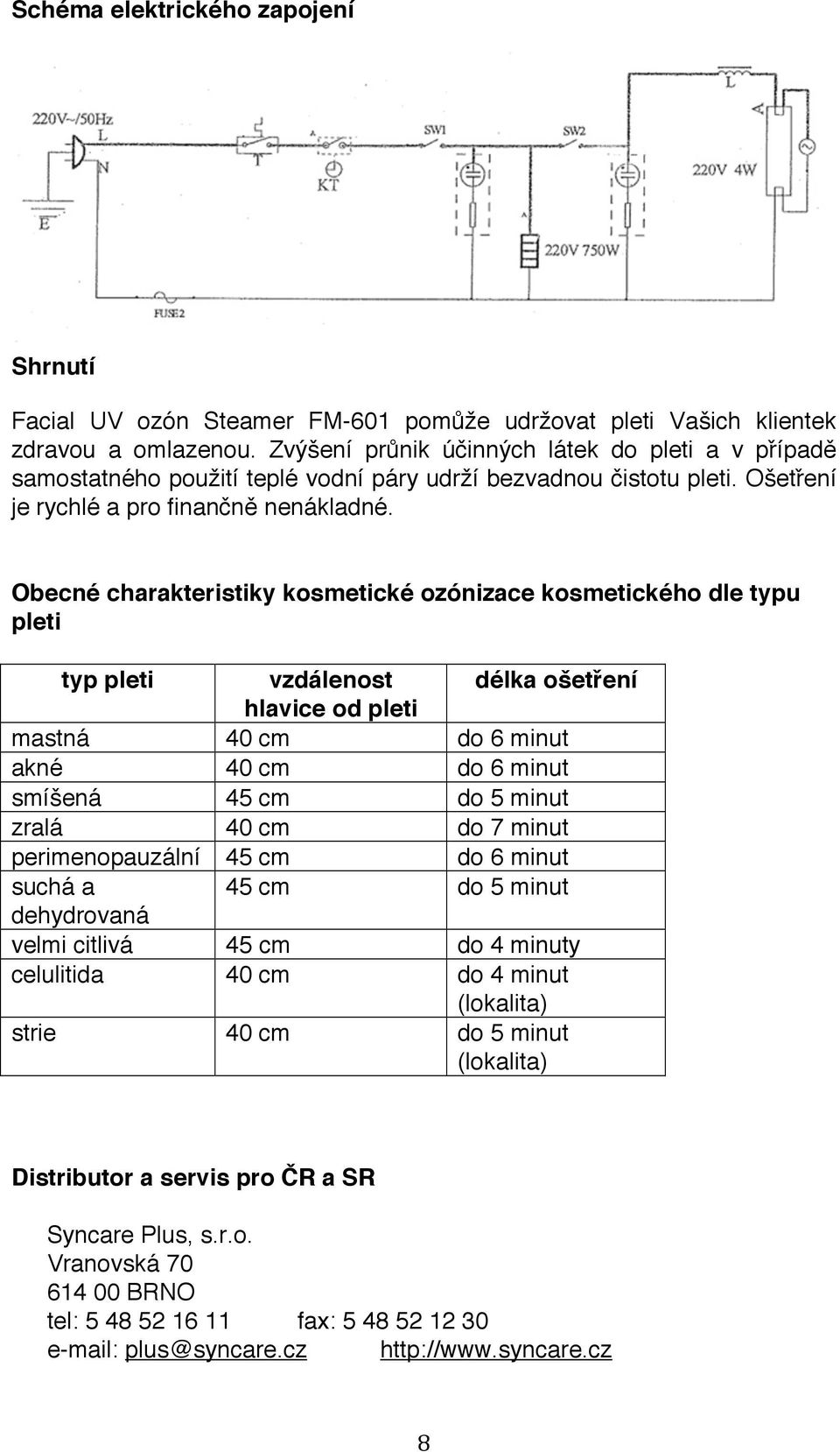 Obecné charakteristiky kosmetické ozónizace kosmetického dle typu pleti typ pleti vzdálenost délka ošetření hlavice od pleti mastná 40 cm do 6 minut akné 40 cm do 6 minut smíšená 45 cm do 5 minut