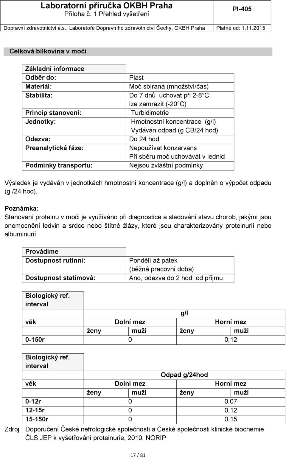 Stanovení proteinu v moči je využíváno při diagnostice a sledování stavu chorob, jakými jsou onemocnění ledvin a srdce nebo štítné žlázy, které jsou charakterizovány proteinurií nebo