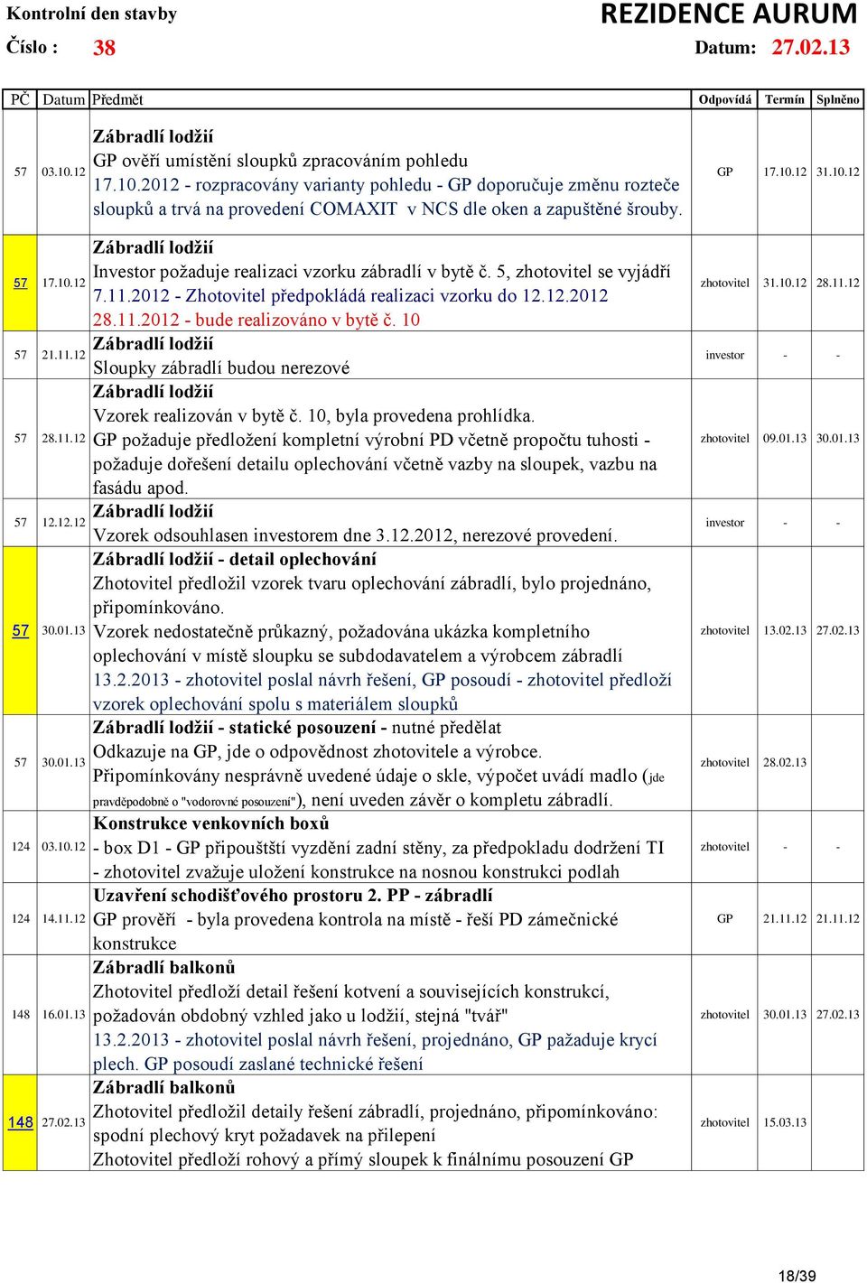 2012 - rozpracovány varianty pohledu - GP doporučuje změnu rozteče sloupků a trvá na provedení COMAXIT v NCS dle oken a zapuštěné šrouby.