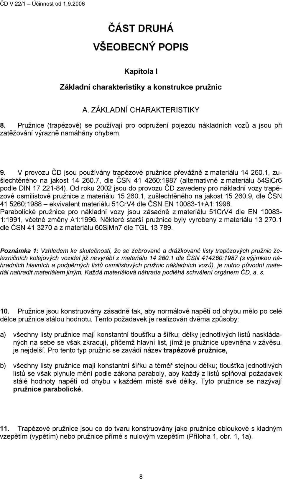 1, zušlechtěného na jakost 14 260.7, dle ČSN 41 4260:1987 (alternativně z materiálu 54SiCr6 podle DIN 17 221-84).