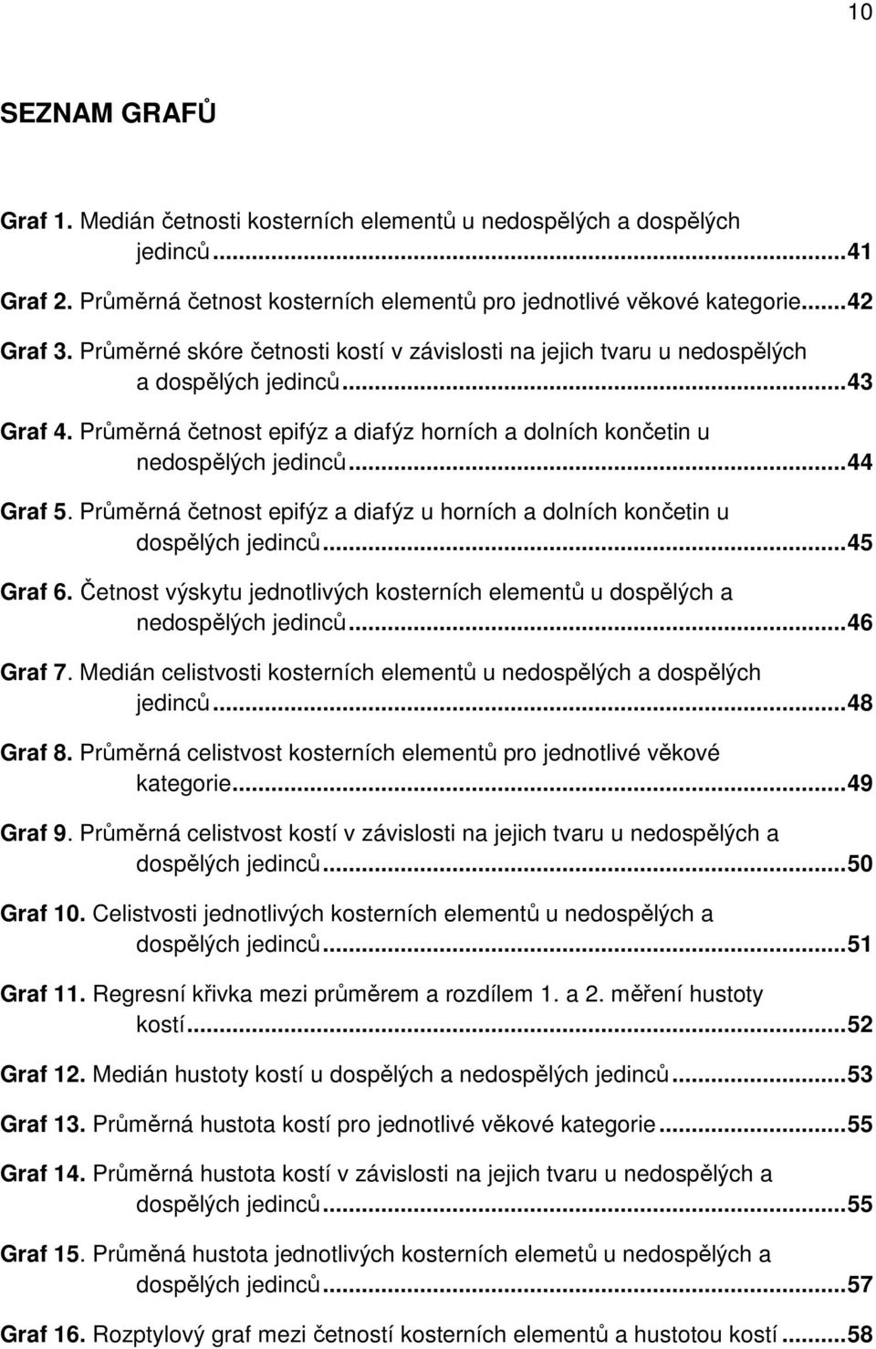 Průměrná četnost epifýz a diafýz u horních a dolních končetin u dospělých jedinců... 45 Graf 6. Četnost výskytu jednotlivých kosterních elementů u dospělých a nedospělých jedinců... 46 Graf 7.