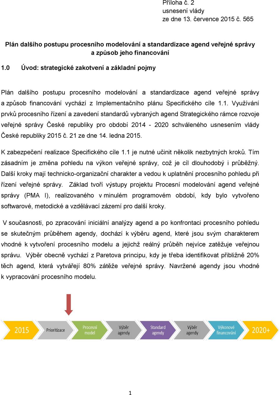 1. Využívání prvků procesního řízení a zavedení standardů vybraných agend Strategického rámce rozvoje veřejné správy České republiky pro období 2014-2020 schváleného usnesením vlády České republiky