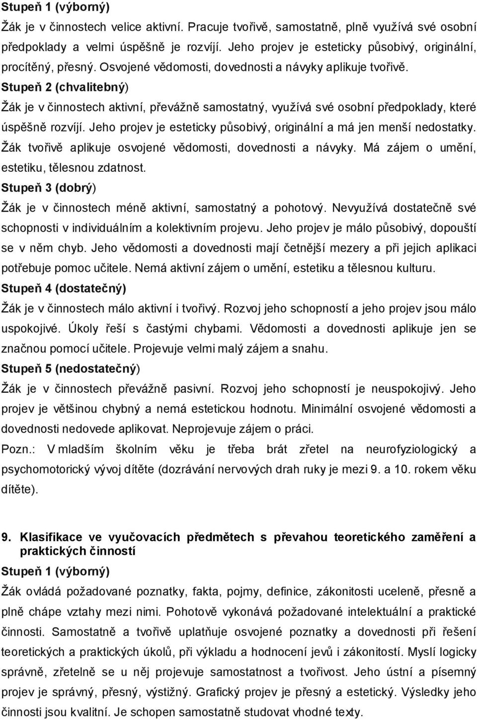 Stupeň 2 (chvalitebný) Žák je v činnostech aktivní, převážně samostatný, využívá své osobní předpoklady, které úspěšně rozvíjí. Jeho projev je esteticky působivý, originální a má jen menší nedostatky.