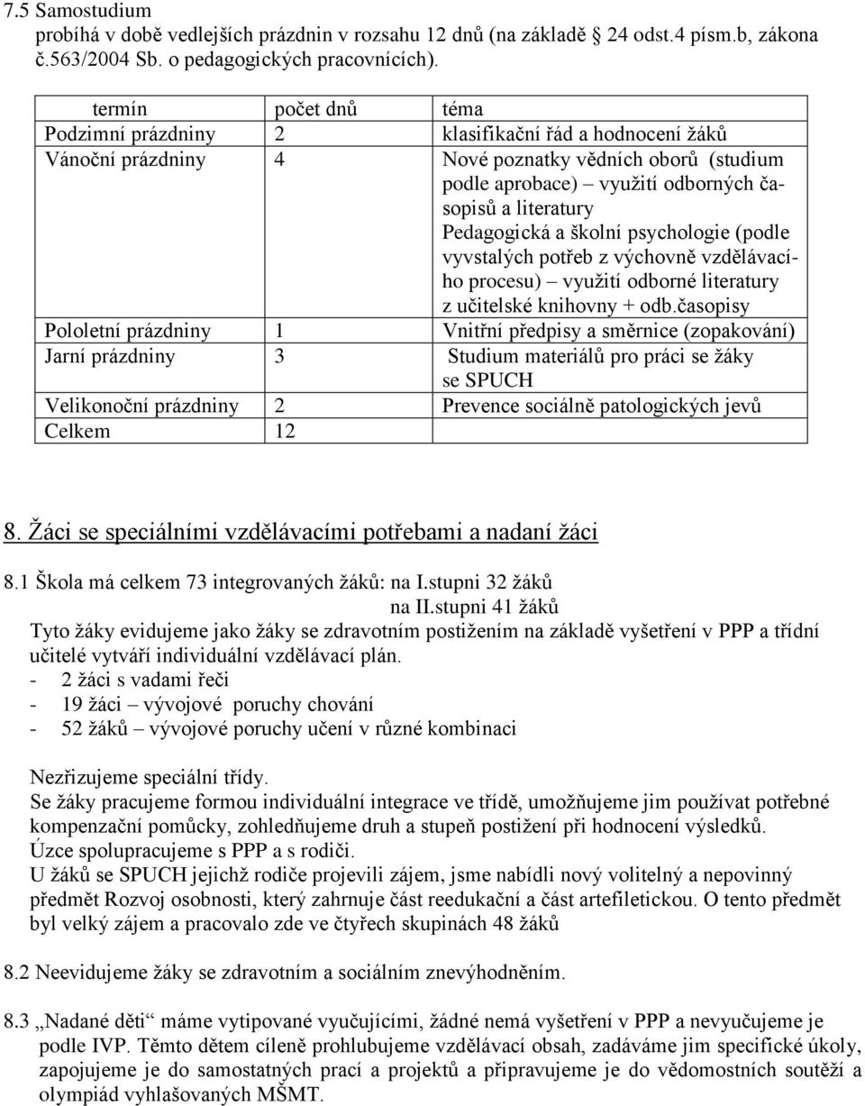 Pedagogická a školní psychologie (podle vyvstalých potřeb z výchovně vzdělávacího procesu) vyuţití odborné literatury z učitelské knihovny + odb.