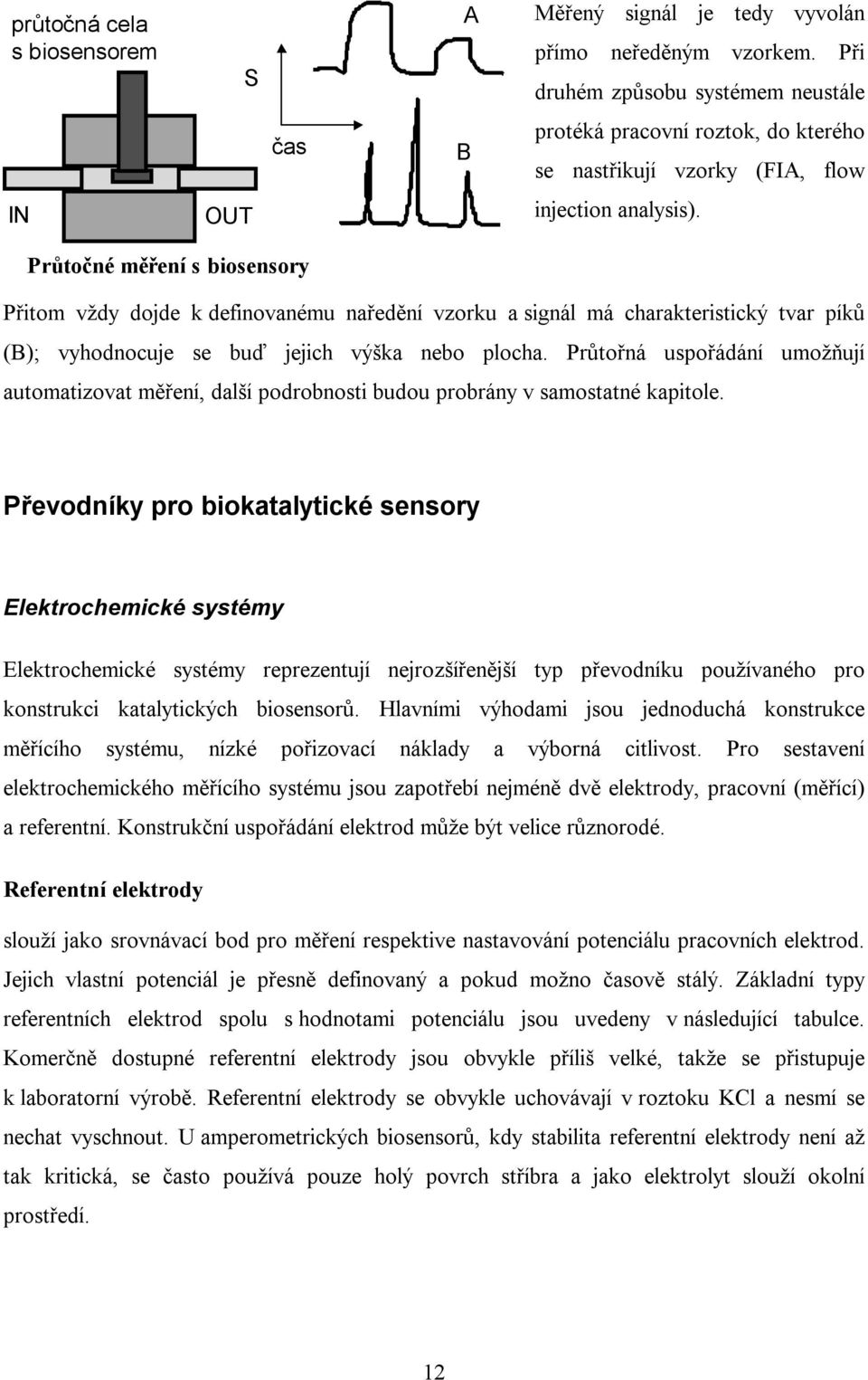 Průtočné měření s biosensory Přitom vždy dojde k definovanému naředění vzorku a signál má charakteristický tvar píků (B); vyhodnocuje se buď jejich výška nebo plocha.