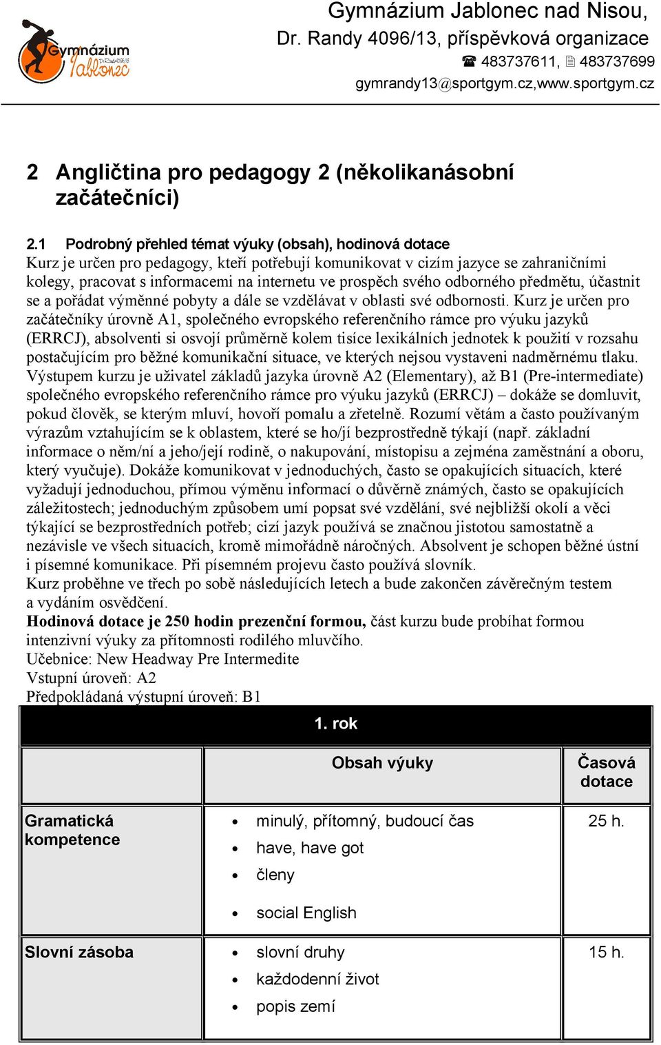 svého odborného předmětu, účastnit se a pořádat výměnné pobyty a dále se vzdělávat v oblasti své odbornosti.