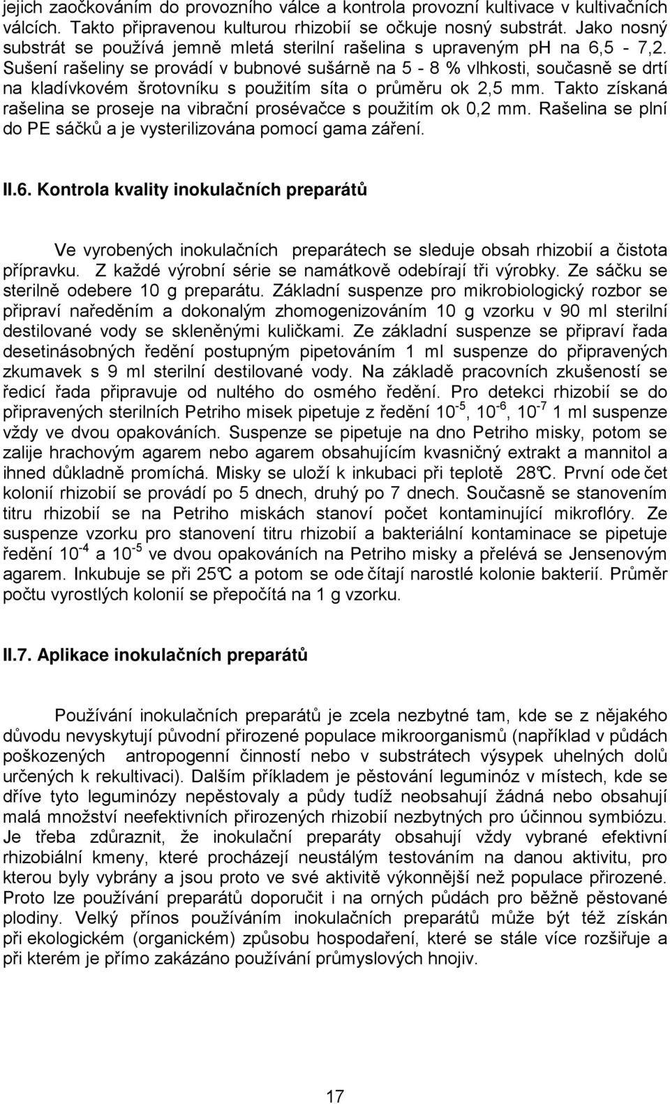 Sušení rašeliny se provádí v bubnové sušárně na 5-8 % vlhkosti, současně se drtí na kladívkovém šrotovníku s použitím síta o průměru ok 2,5 mm.