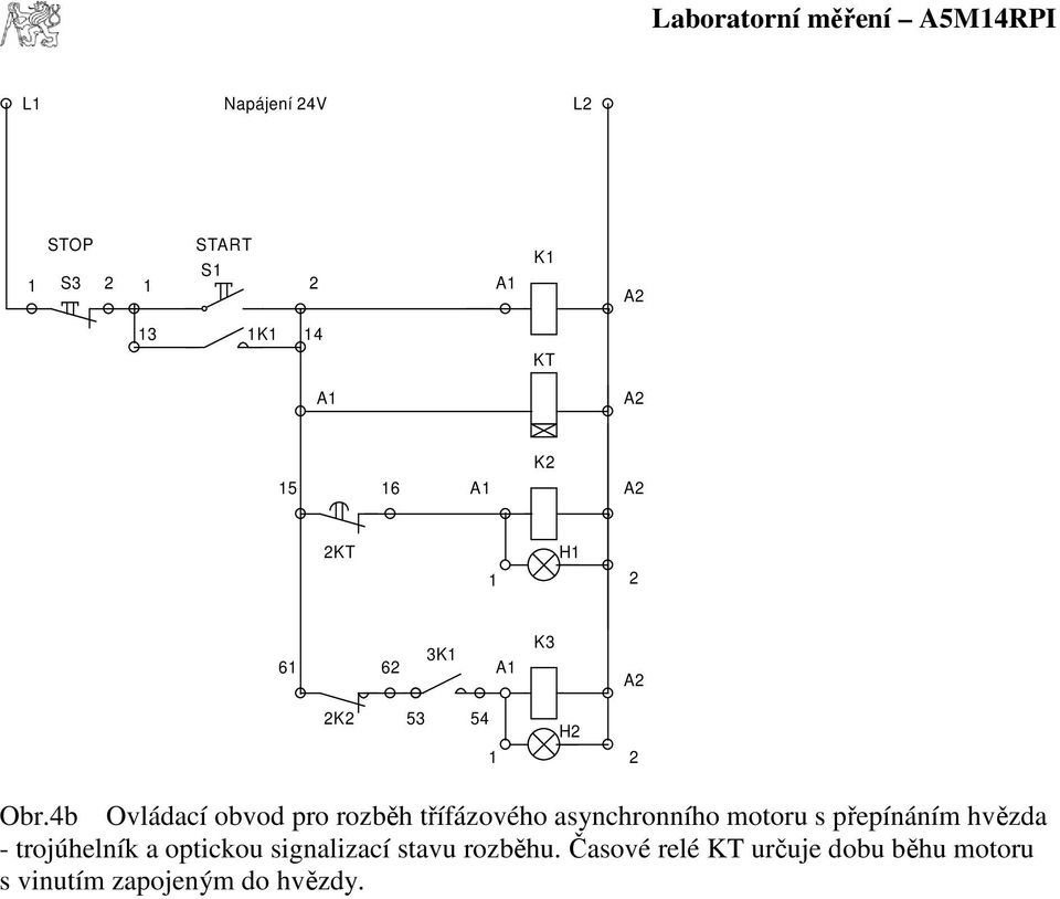 4b Ovládací obvod pro rozběh třífázového asynchronního motoru s přepínáním