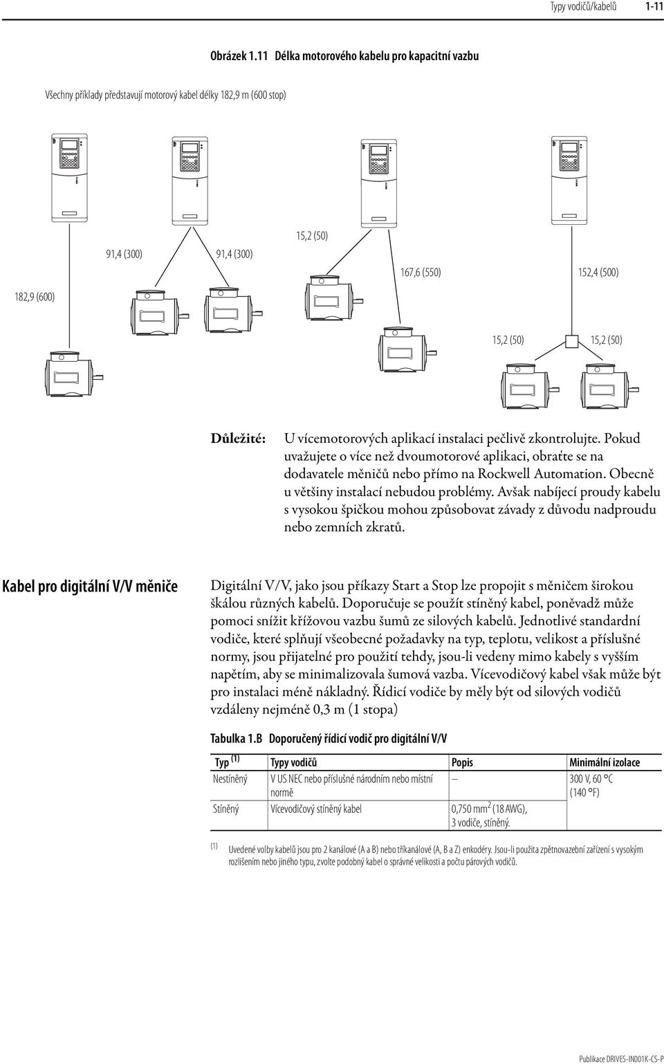 (50) Důležité: U vícemotorových aplikací instalaci pečlivě zkontrolujte. Pokud uvažujete o více než dvoumotorové aplikaci, obraťte se na dodavatele měničů nebo přímo na Rockwell Automation.