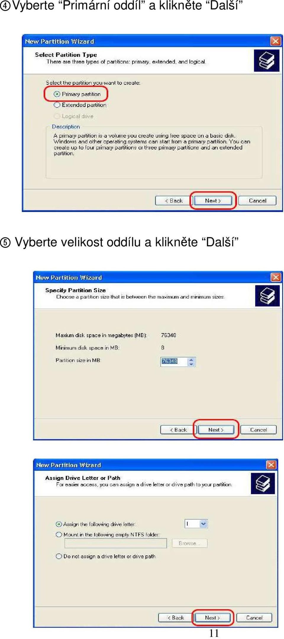 velikost oddílu a