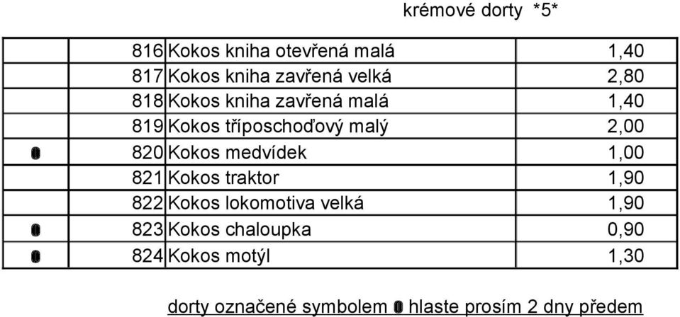 medvídek 1,00 821 Kokos traktor 1,90 822 Kokos lokomotiva velká 1,90 o 823 Kokos