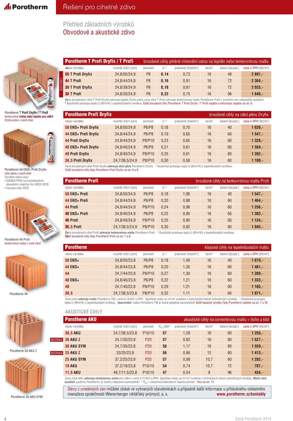 ] cena s DPH [Kč/m 2 ] 50 T Profi Dryfix 24,8/50/24,9 P8 0,14 0,72 16 48 2 691,- 44 T Profi 24,8/44/24,9 P8 0,16 0,91 16 72 2 304,- 38 T Profi Dryfix 24,8/38/24,9 P8 0,18 0,61 16 72 2 033,- 30 T