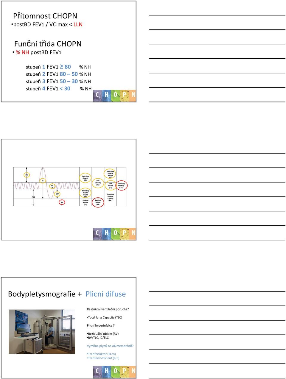 Plicní difuse Restrikcní ventilační porucha? Total lung Capacity (TLC) Plicní hyperinfalce?
