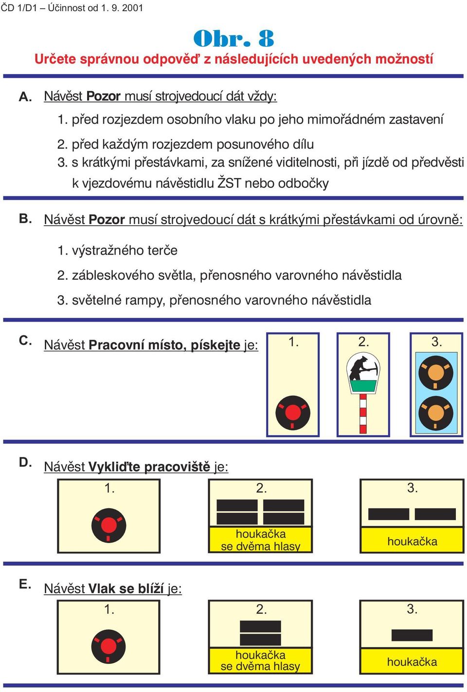 s krátkými přestávkami, za snížené viditelnosti, při jízdě od předvěsti k vjezdovému návěstidlu ŽST nebo odbočky Návěst ozor musí strojvedoucí dát s krátkými přestávkami od