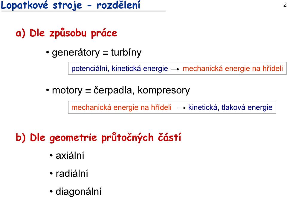 motory čerpadla, kompresory mechanická energie na hřídeli kinetická,