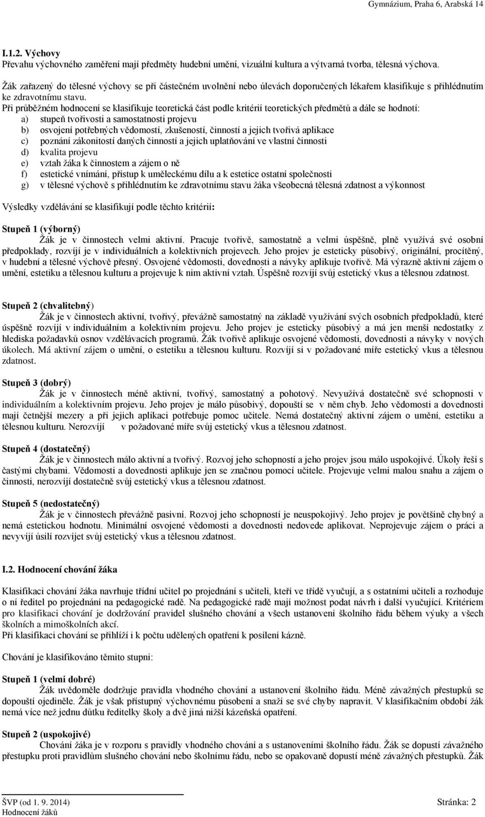 Při průběžném hodnocení se klasifikuje teoretická část podle kritérií teoretických předmětů a dále se hodnotí: a) stupeň tvořivosti a samostatnosti projevu b) osvojení potřebných vědomostí,