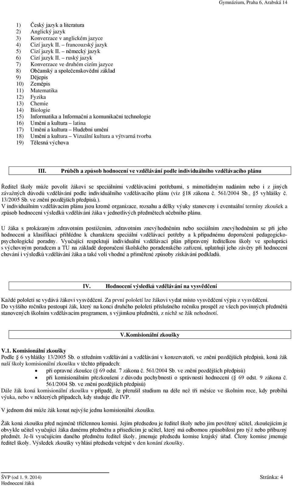 komunikační technologie 16) Umění a kultura latina 17) Umění a kultura Hudební umění 18) Umění a kultura Vizuální kultura a výtvarná tvorba 19) Tělesná výchova III.