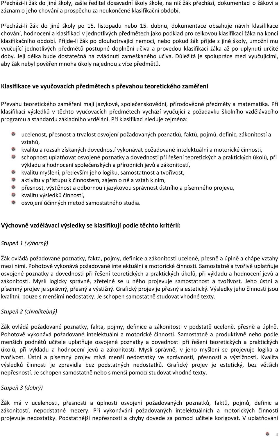 dubnu, dokumentace obsahuje návrh klasifikace chování, hodnocení a klasifikaci v jednotlivých předmětech jako podklad pro celkovou klasifikaci žáka na konci klasifikačního období.