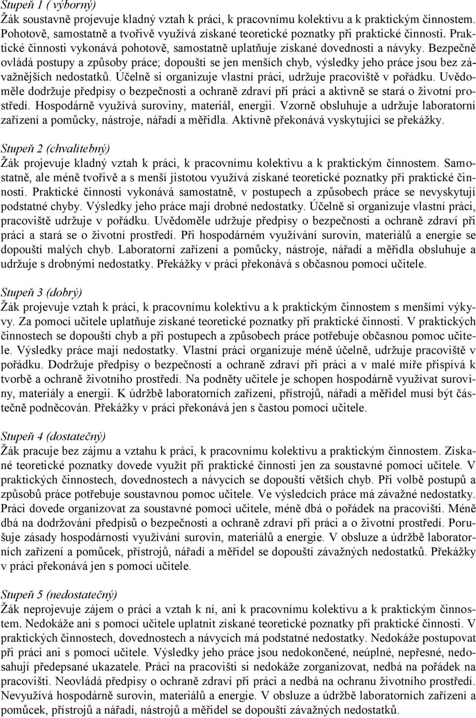 Bezpečně ovládá postupy a způsoby práce; dopouští se jen menších chyb, výsledky jeho práce jsou bez závažnějších nedostatků. Účelně si organizuje vlastní práci, udržuje pracoviště v pořádku.