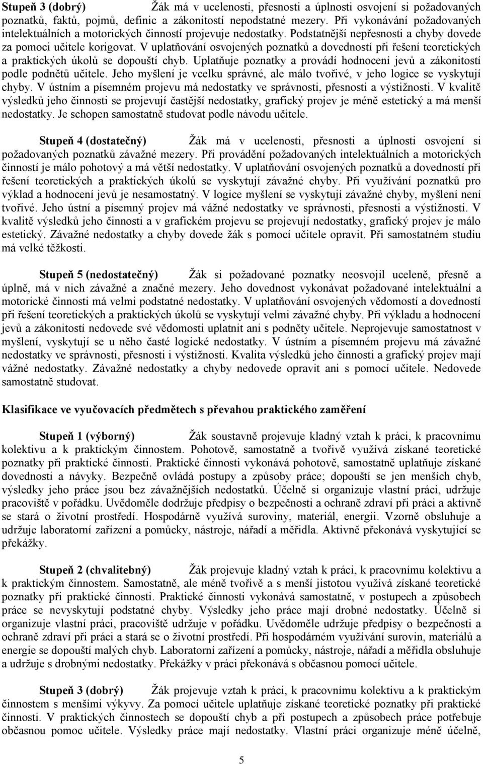 V uplatňování osvojených poznatků a dovedností při řešení teoretických a praktických úkolů se dopouští chyb. Uplatňuje poznatky a provádí hodnocení jevů a zákonitostí podle podnětů učitele.