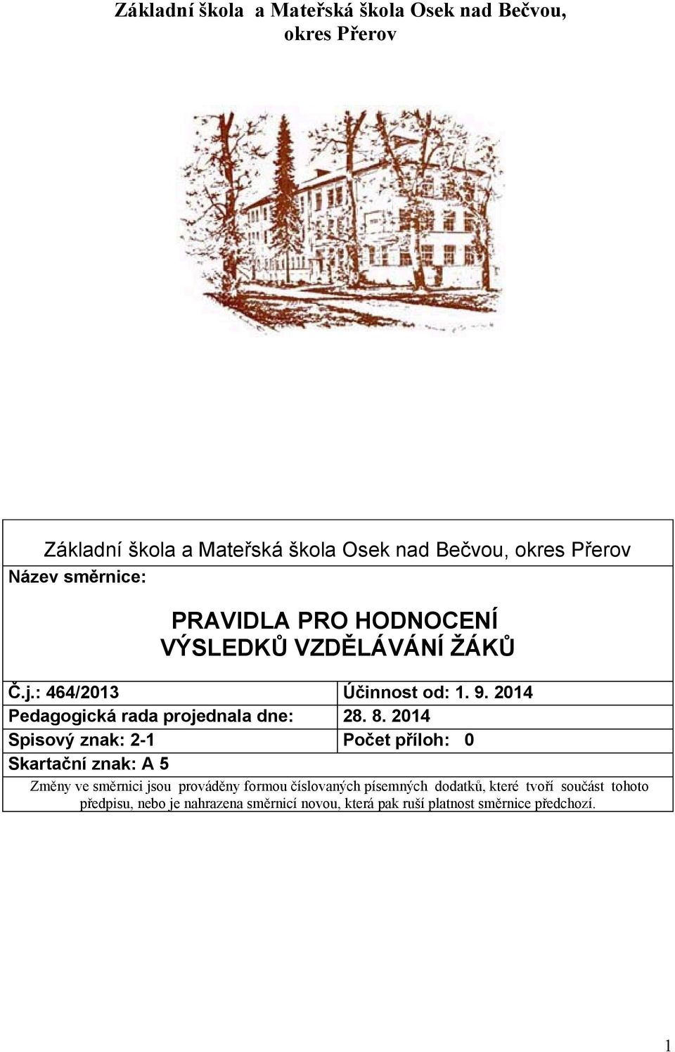 2014 Pedagogická rada projednala dne: 28. 8.