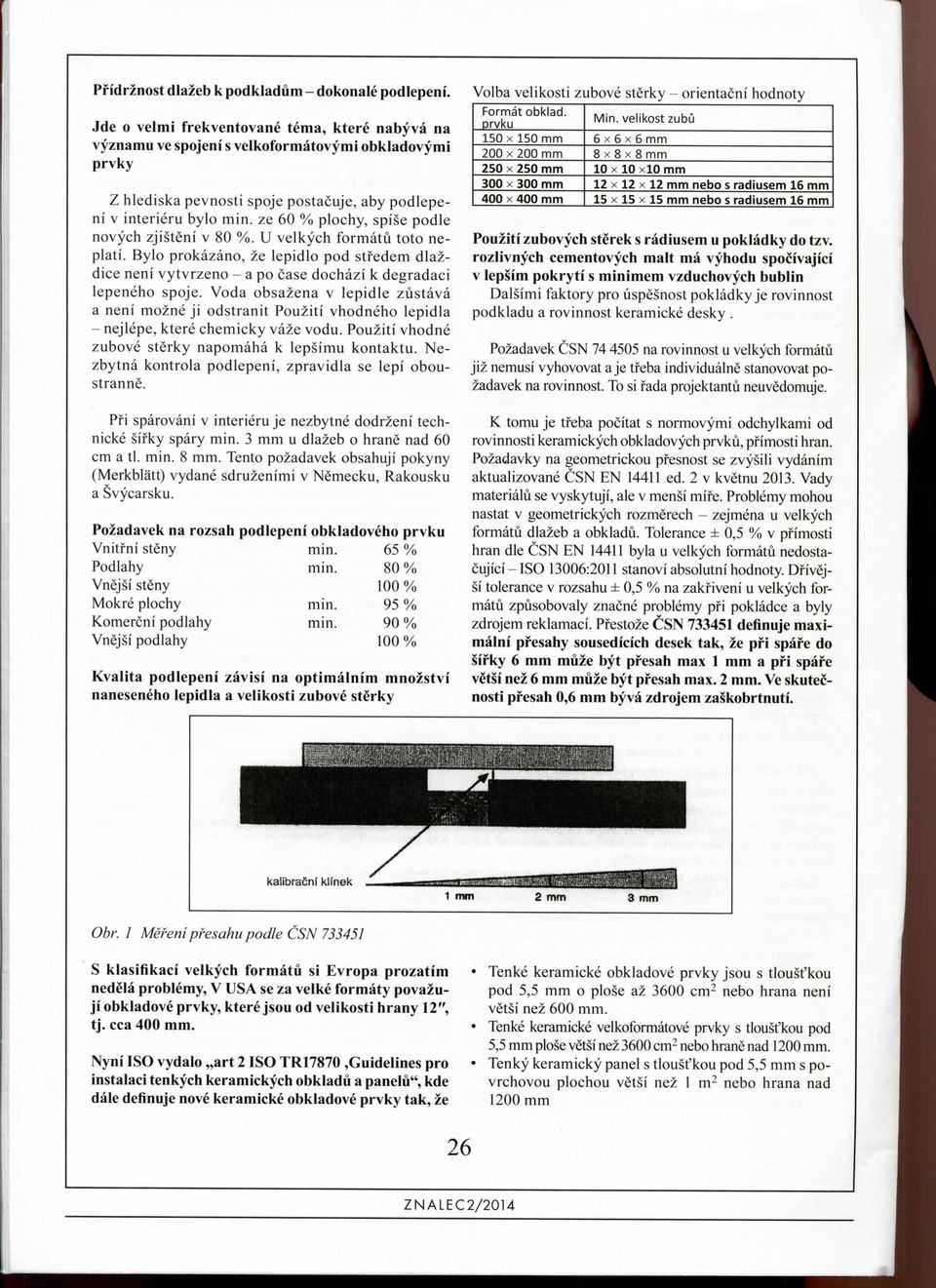 novych zjisteni v 80 %. U velkych formatu toto neplati. Bylo prokazano, ze lepidlo pod stfedem dlazdice neni vytvrzeno - a po case dochazi k degradaci lepeneho spoje.