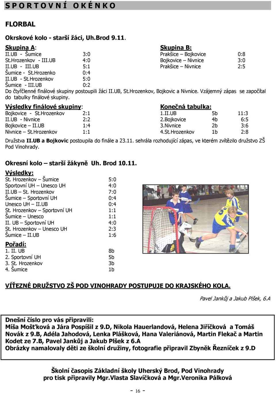 Vzájemný zápas se započítal do tabulky finálové skupiny. Výsledky finálové skupiny: Konečná tabulka: Bojkovice - St.Hrozenkov 2:1 1.II.UB 5b 11:3 II.UB - Nivnice 2:2 2.Bojkovice 4b 6:5 Bojkovice II.