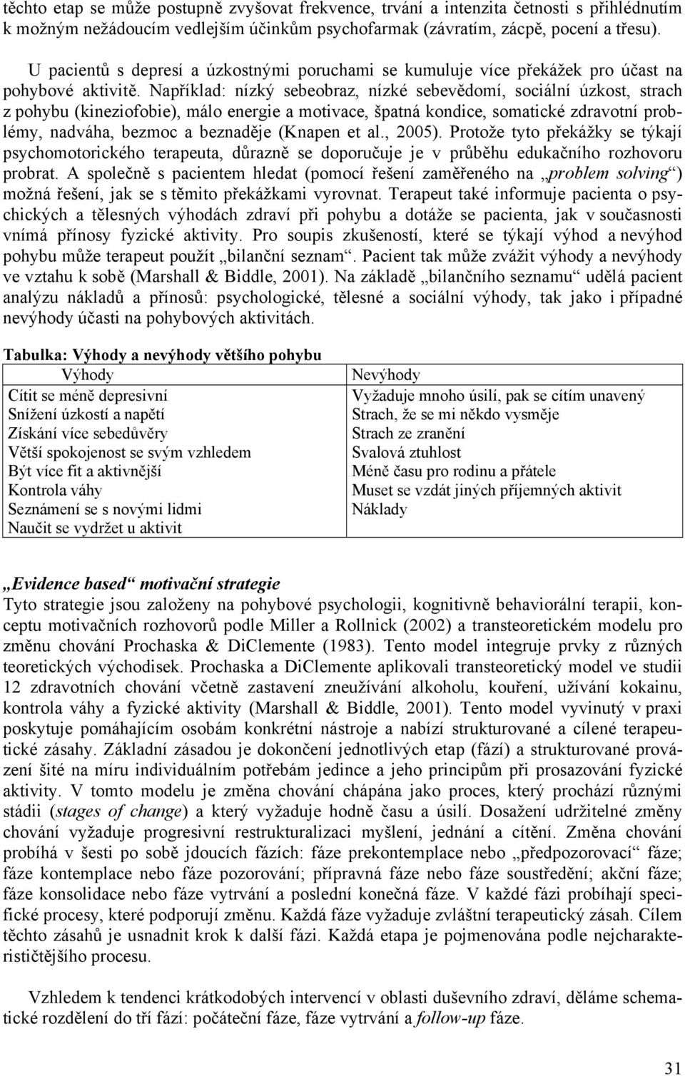 Například: nízký sebeobraz, nízké sebevědomí, sociální úzkost, strach z pohybu (kineziofobie), málo energie a motivace, špatná kondice, somatické zdravotní problémy, nadváha, bezmoc a beznaděje