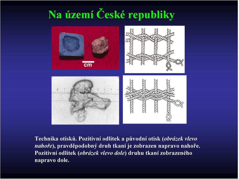 pravděpodobný druh tkaní je zobrazen napravo nahoře.