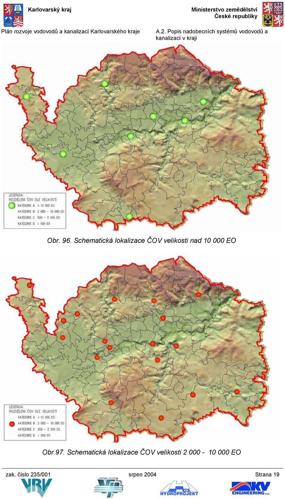 Schematická lokalizace ČOV velikosti nad 10 000 EO Obr.97.