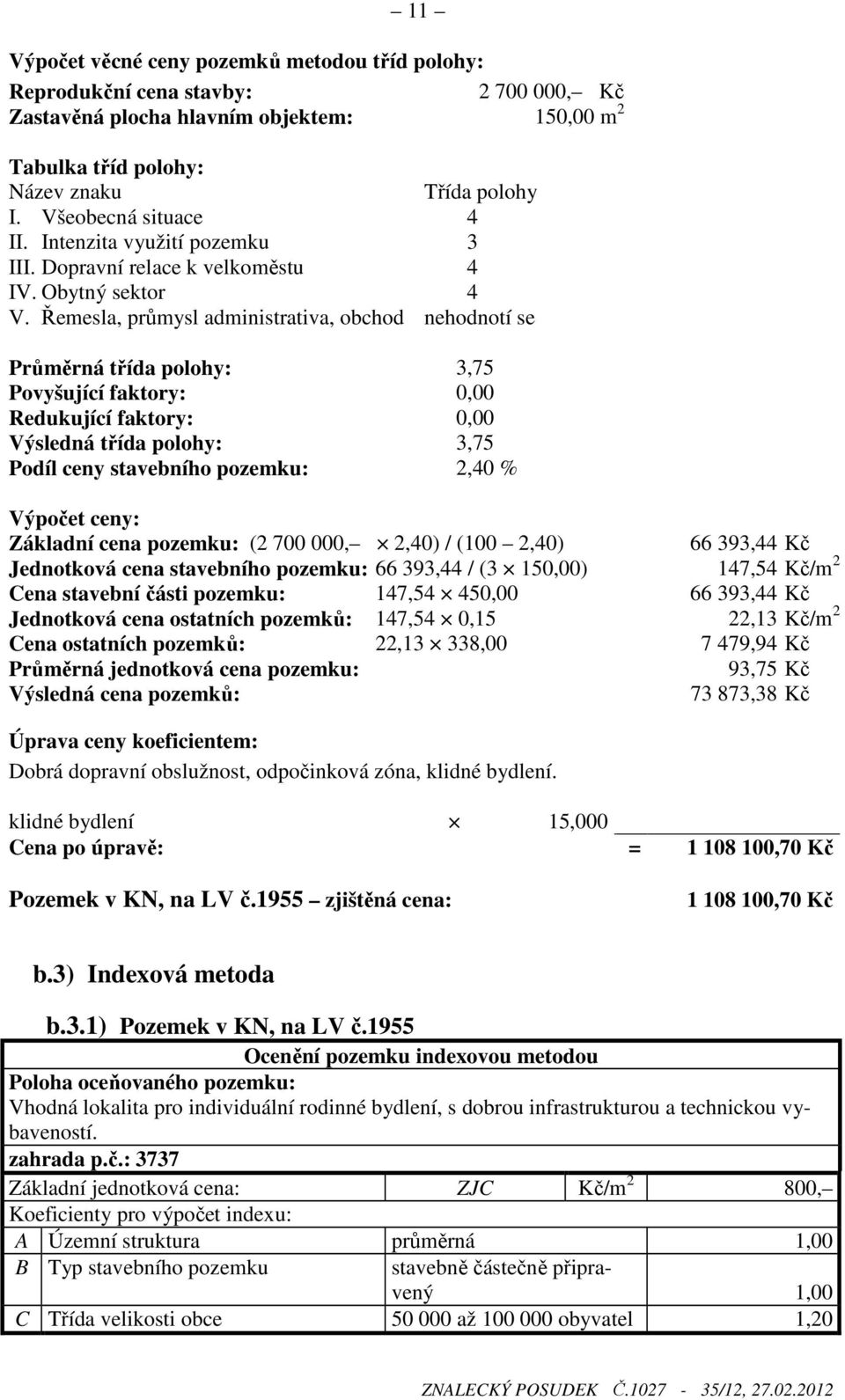 Řemesla, průmysl administrativa, obchod nehodnotí se Průměrná třída polohy: 3,75 Povyšující faktory: 0,00 Redukující faktory: 0,00 Výsledná třída polohy: 3,75 Podíl ceny stavebního pozemku: 2,40 %