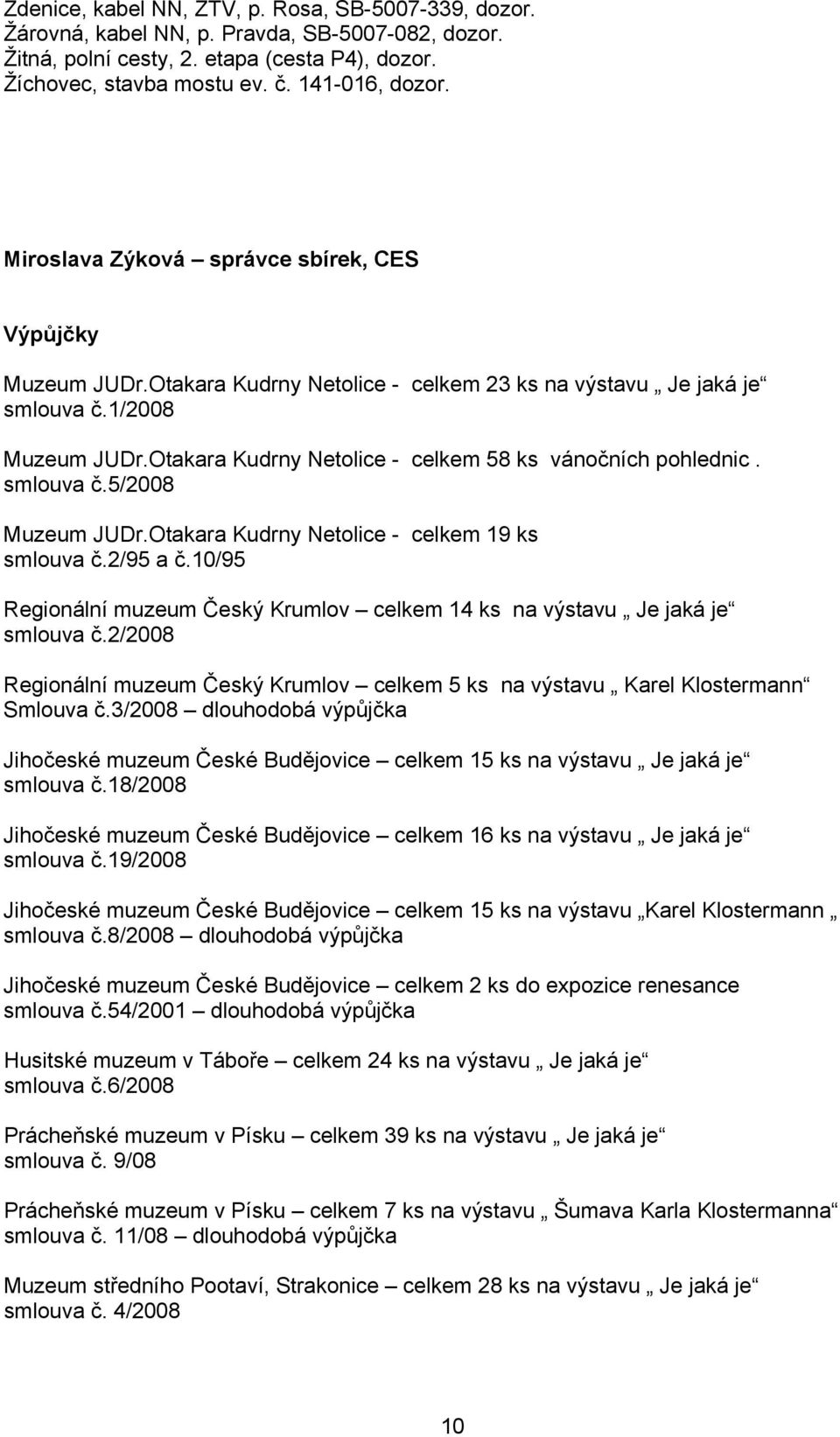 Otakara Kudrny Netolice - celkem 58 ks vánočních pohlednic. smlouva č.5/2008 Muzeum JUDr.Otakara Kudrny Netolice - celkem 19 ks smlouva č.2/95 a č.