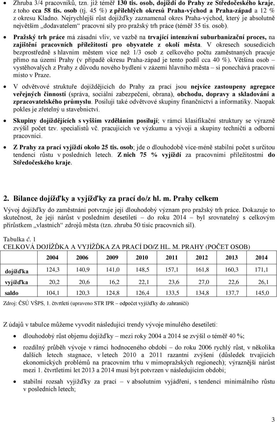 Pražský trh práce má zásadní vliv, ve vazbě na trvající intenzívní suburbanizační proces, na zajištění pracovních příležitostí pro obyvatele z okolí města.