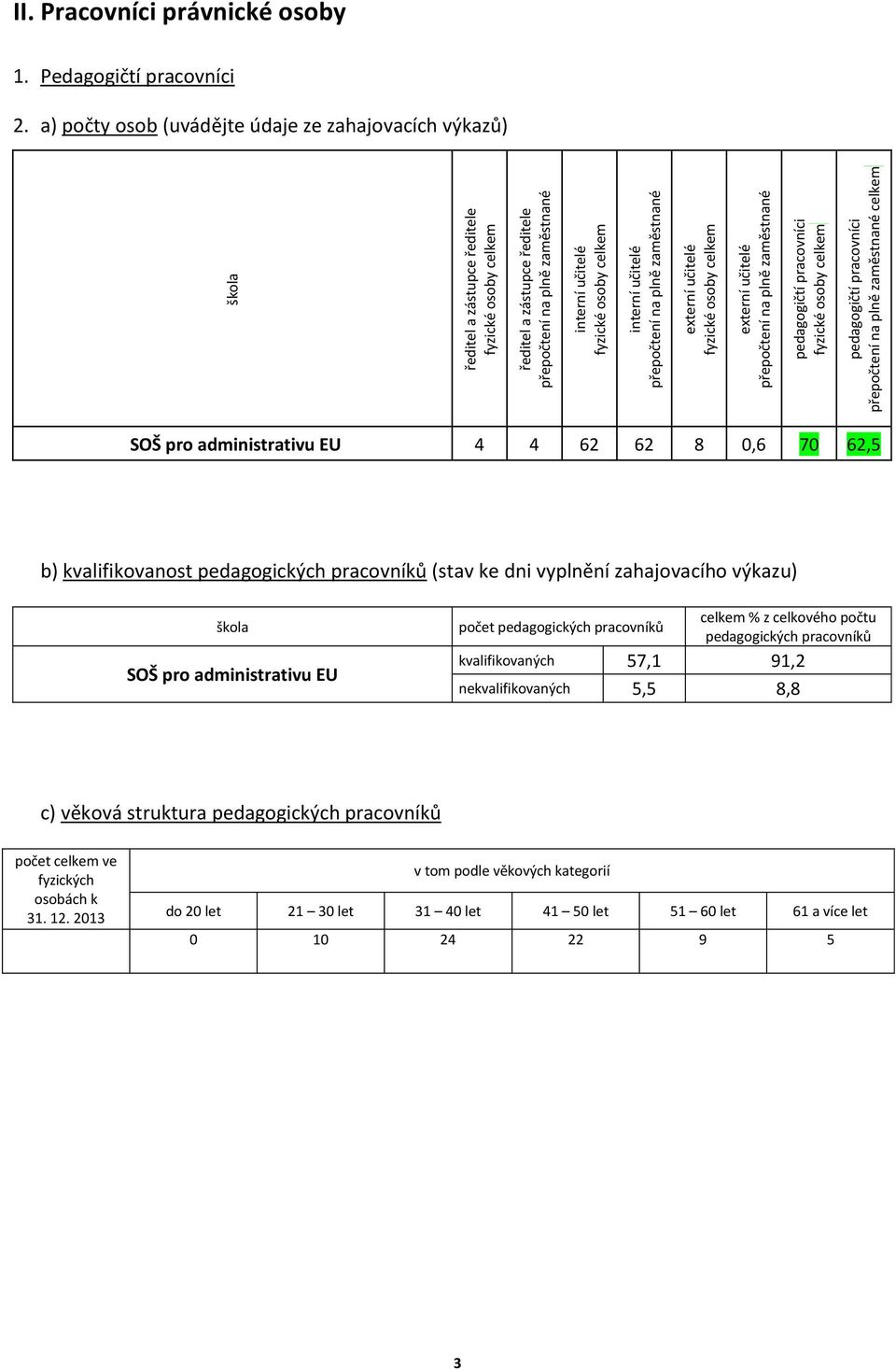 celkem interní učitelé přepočtení na plně zaměstnané externí učitelé fyzické osoby celkem externí učitelé přepočtení na plně zaměstnané pedagogičtí pracovníci fyzické osoby celkem pedagogičtí