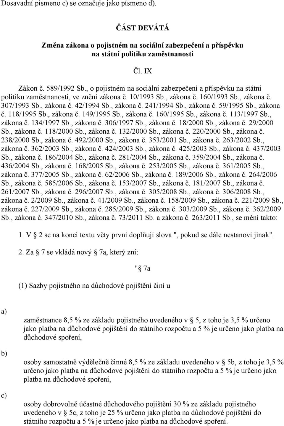 , zákona č. 59/1995 Sb., zákona č. 118/1995 Sb., zákona č. 149/1995 Sb., zákona č. 160/1995 Sb., zákona č. 113/1997 Sb., zákona č. 134/1997 Sb., zákona č. 306/1997 Sb., zákona č. 18/2000 Sb.